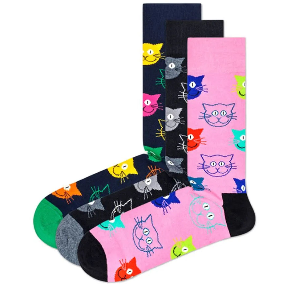 Happy socks 3 csomagos vegyes macskazokni ajándékkészlet mix 41-46