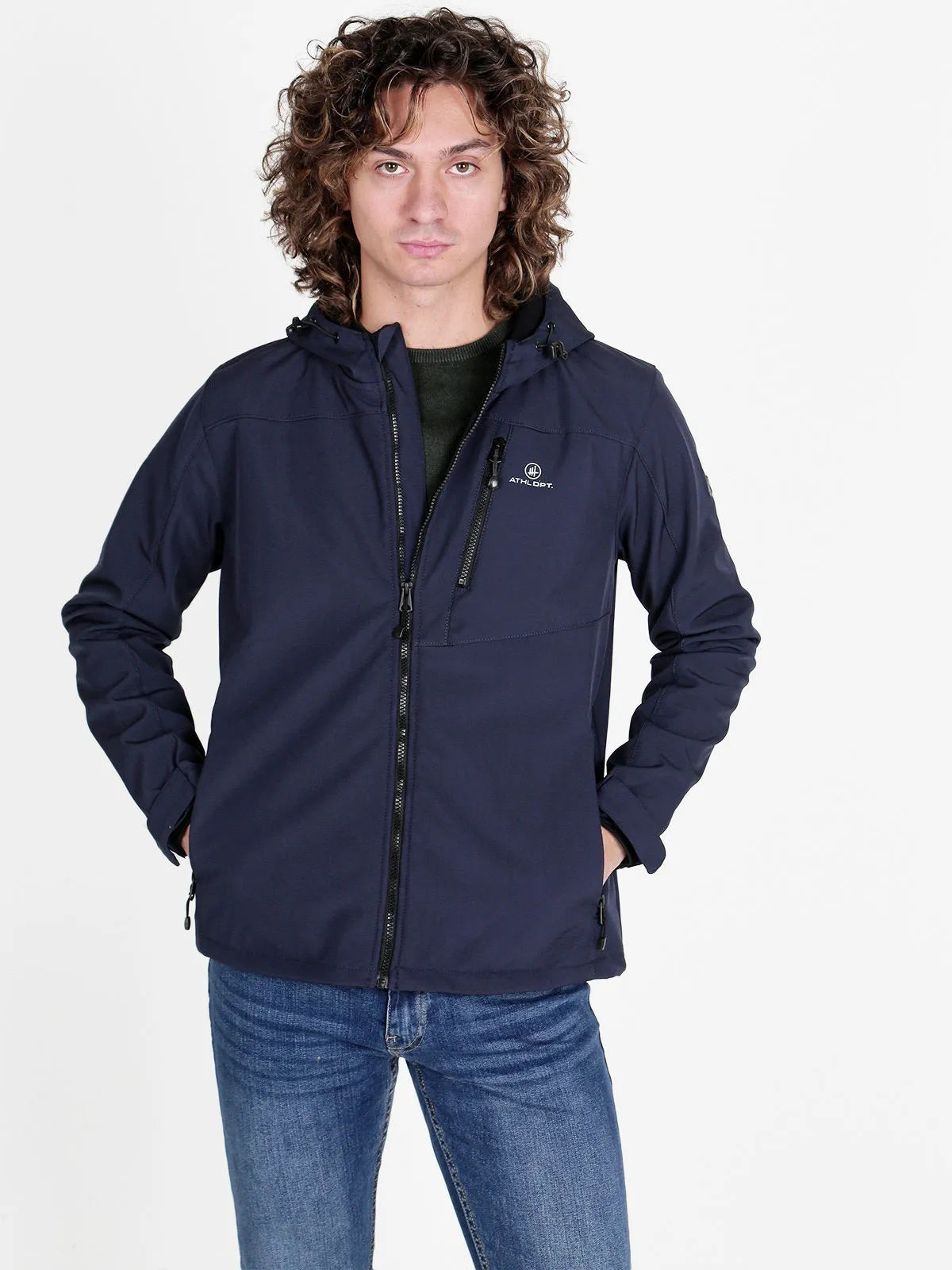 Jacket Softshell pour hommes Athl. DPT HERMES - Bleu de la nuit à l'épreuve du vent,