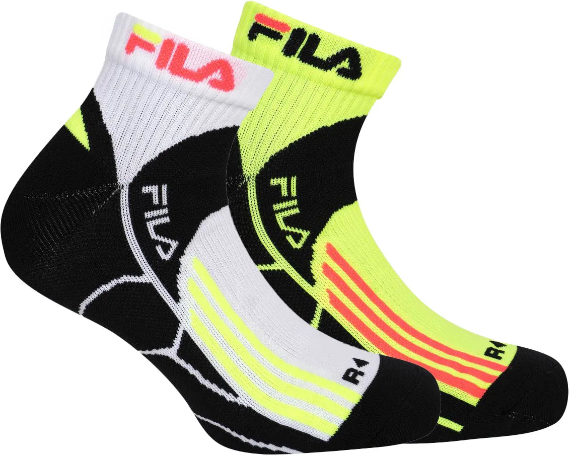 FILA 2-pachete sfert care rulează șosete Wht-yel-Fluo 35-38