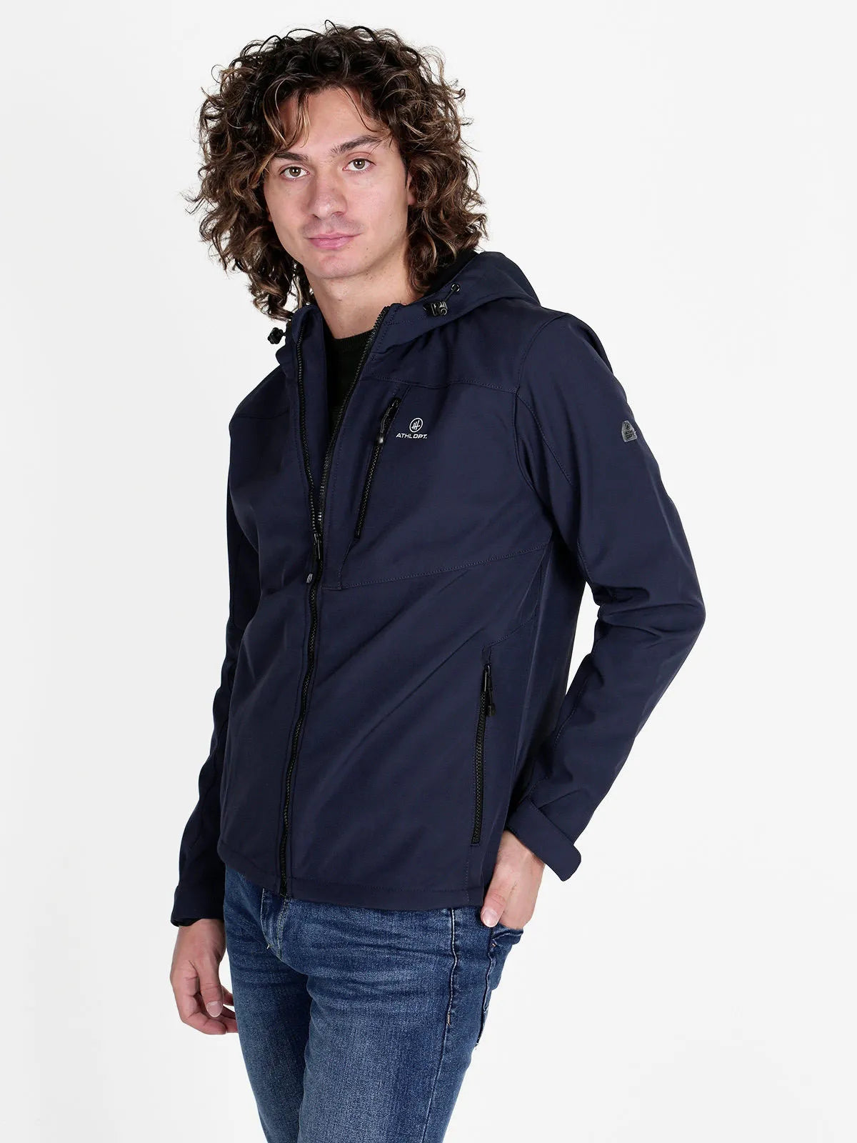 Jacket Softshell pour hommes Athl. DPT HERMES - Bleu de la nuit à l'épreuve du vent,