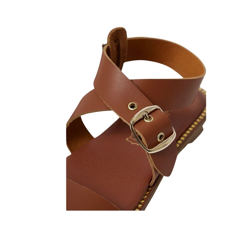 Sandals déanta as camel leathair nádúrtha zln 0814