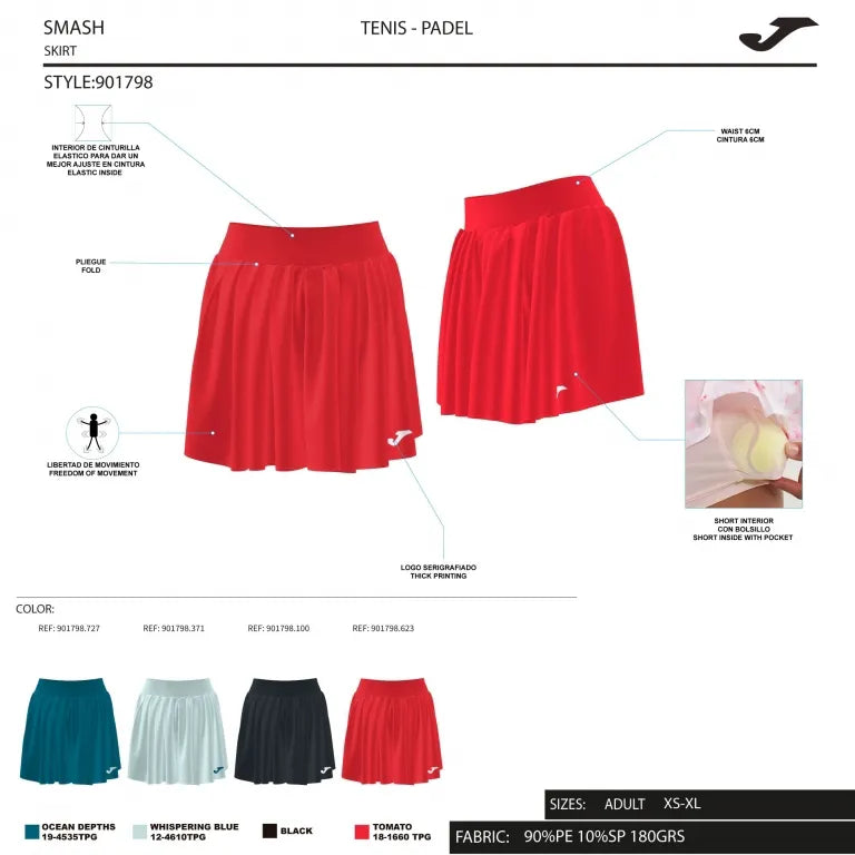 Sportennisrok Joma Smash Rok Rood XS