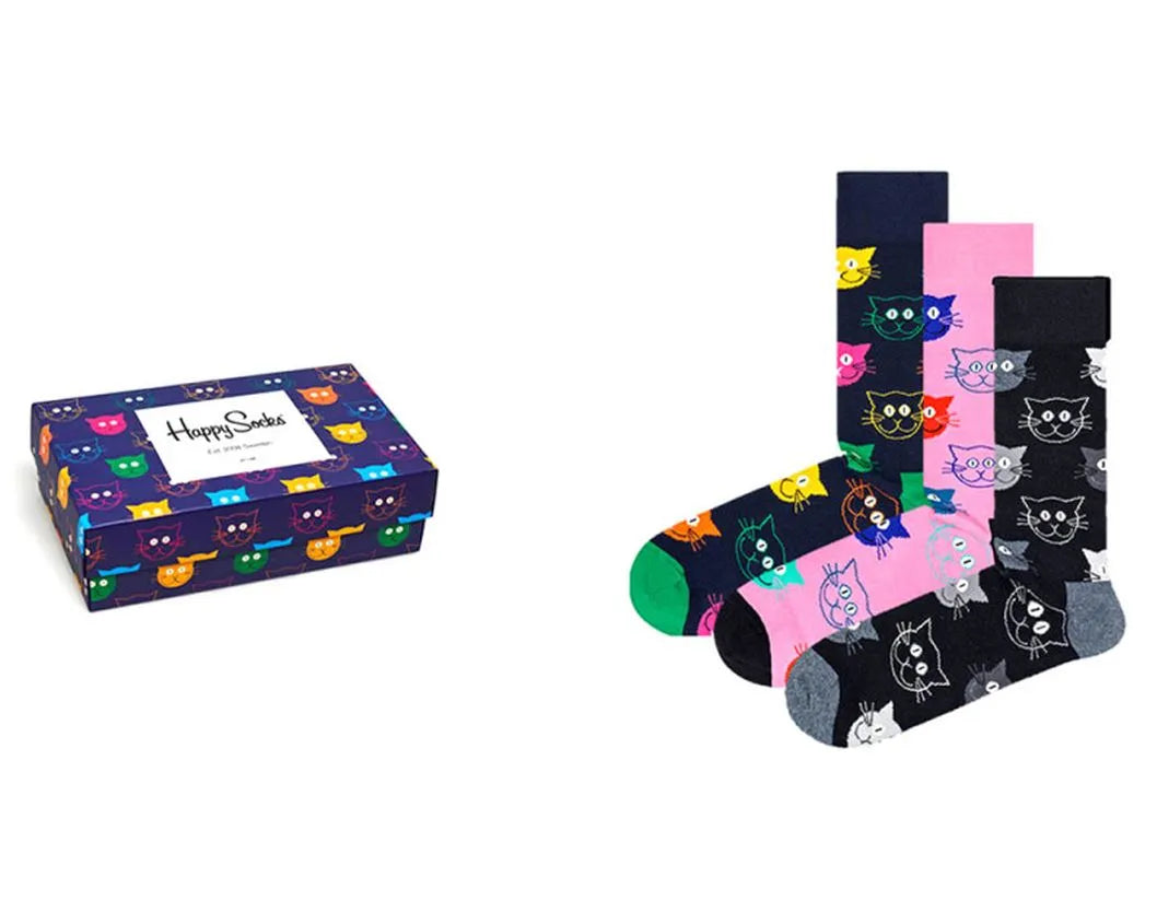 Happy socks 3 csomagos vegyes macskazokni ajándékkészlet mix 41-46