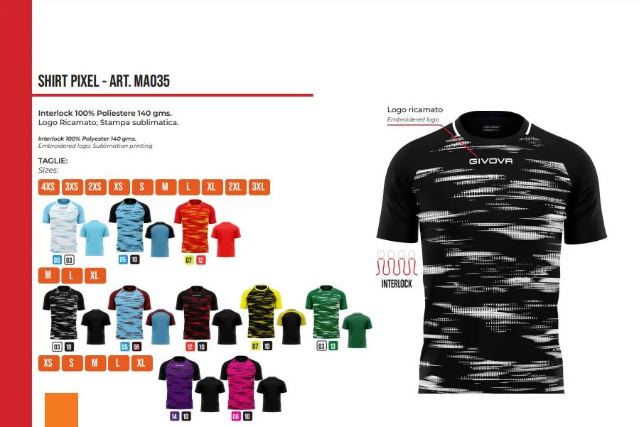 Tricou sport Givova Pixel roșu-galben 3xs