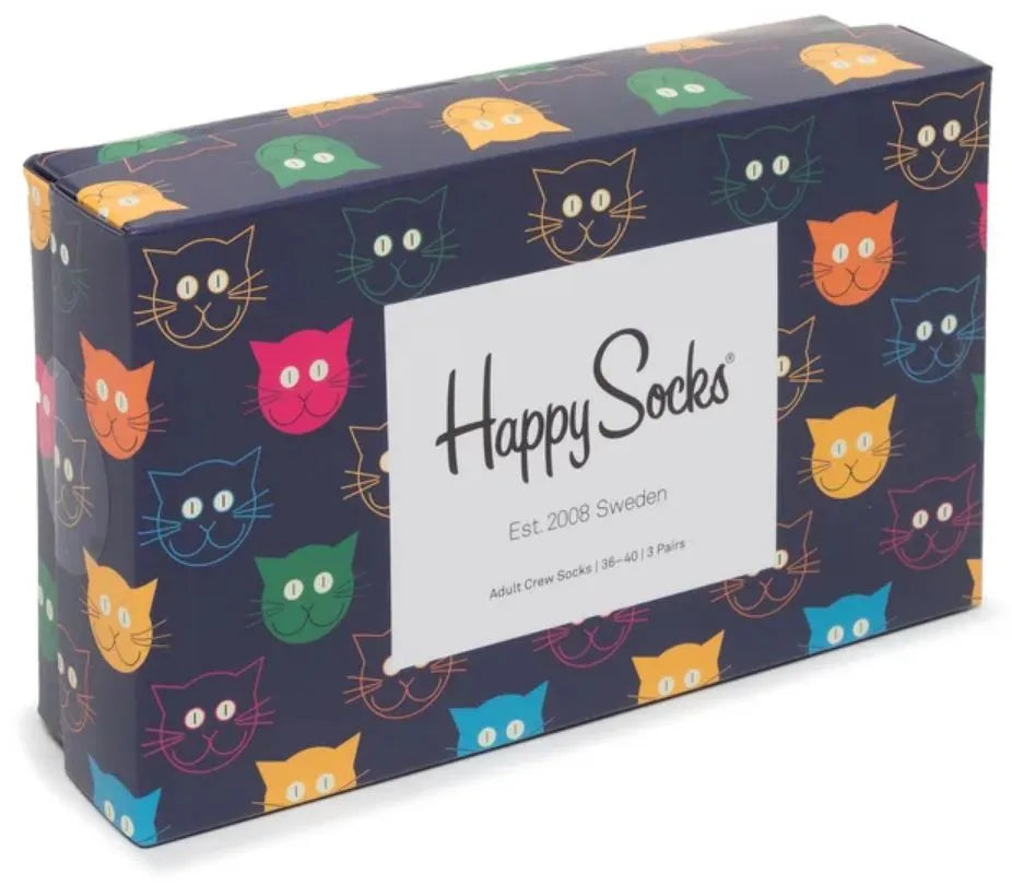 Happy socks 3 csomagos vegyes macskazokni ajándékkészlet mix 41-46