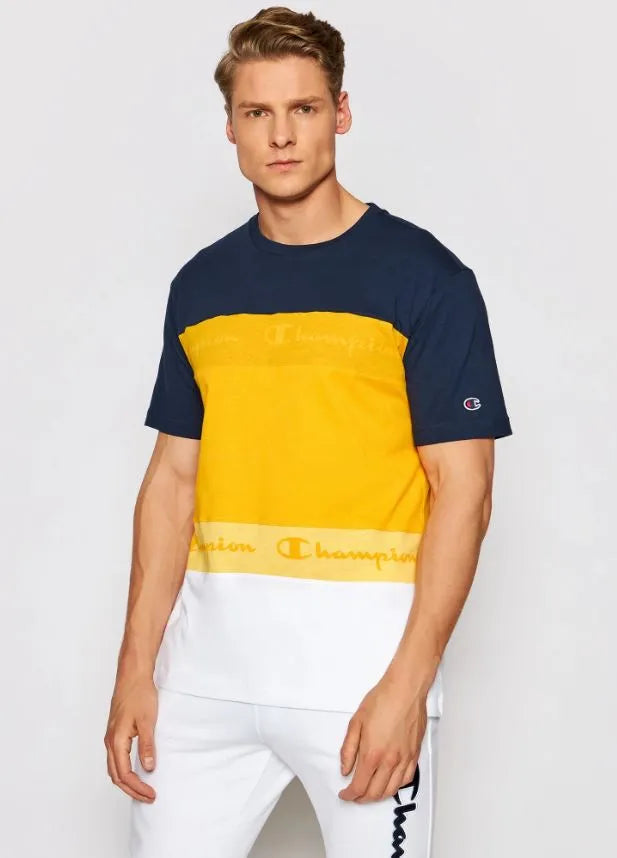 Camiseta masculina campeão marinha amarelo-branco tamanho m