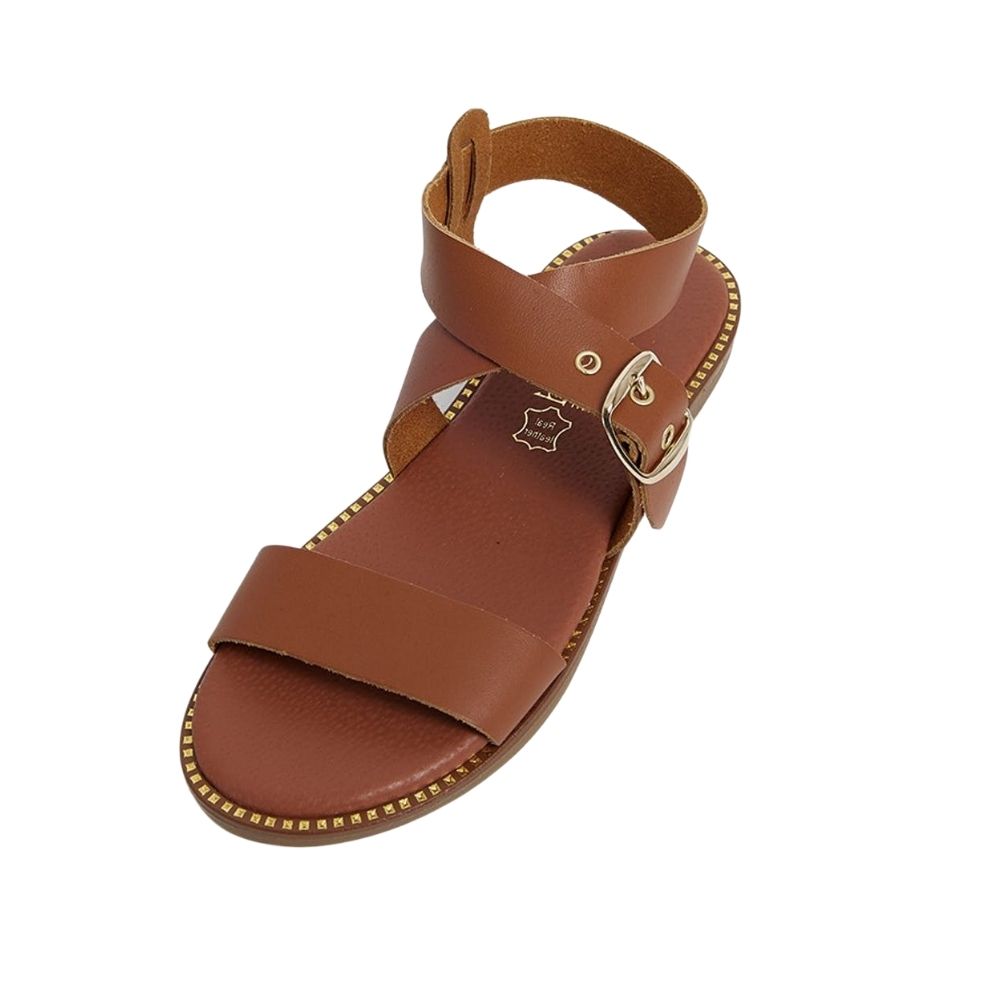 Sandals déanta as camel leathair nádúrtha zln 0814