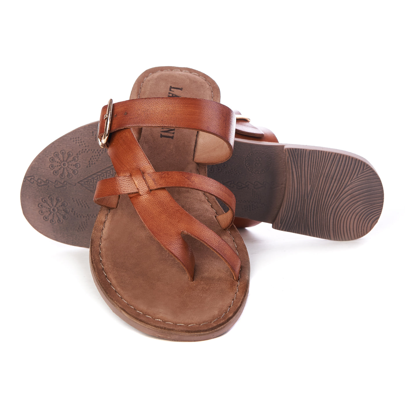 Pantoufles lazamani en cuir naturel zln 0423 tan