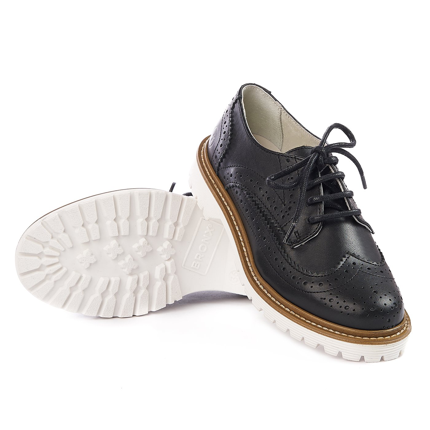 Bronx shoes natural leather black white sole zln 0165