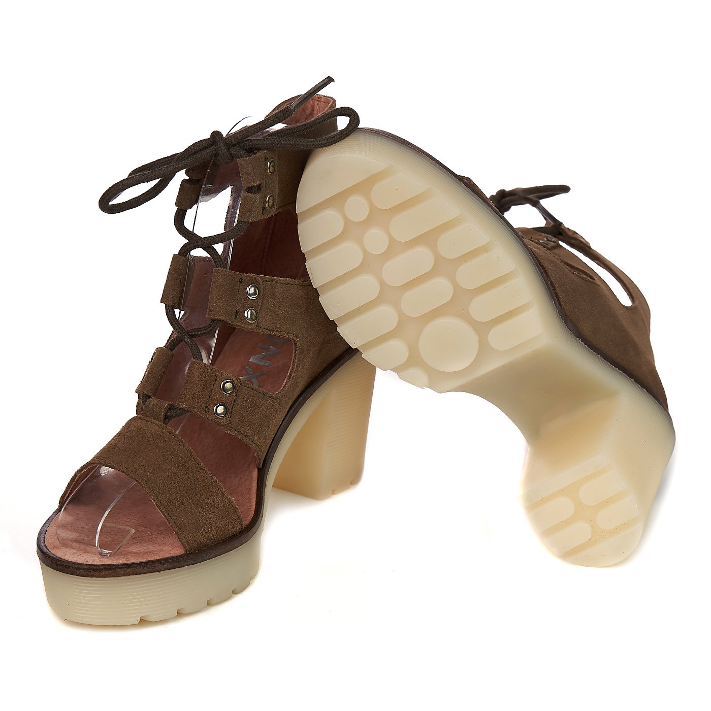 Bronx sandals in khaki genuine leather with platform zln 0168