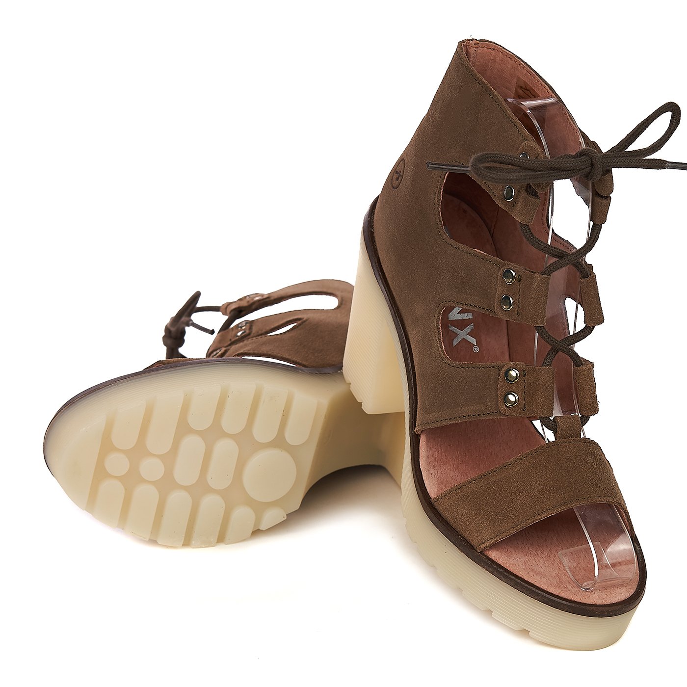 Bronx sandals in khaki genuine leather with platform zln 0168