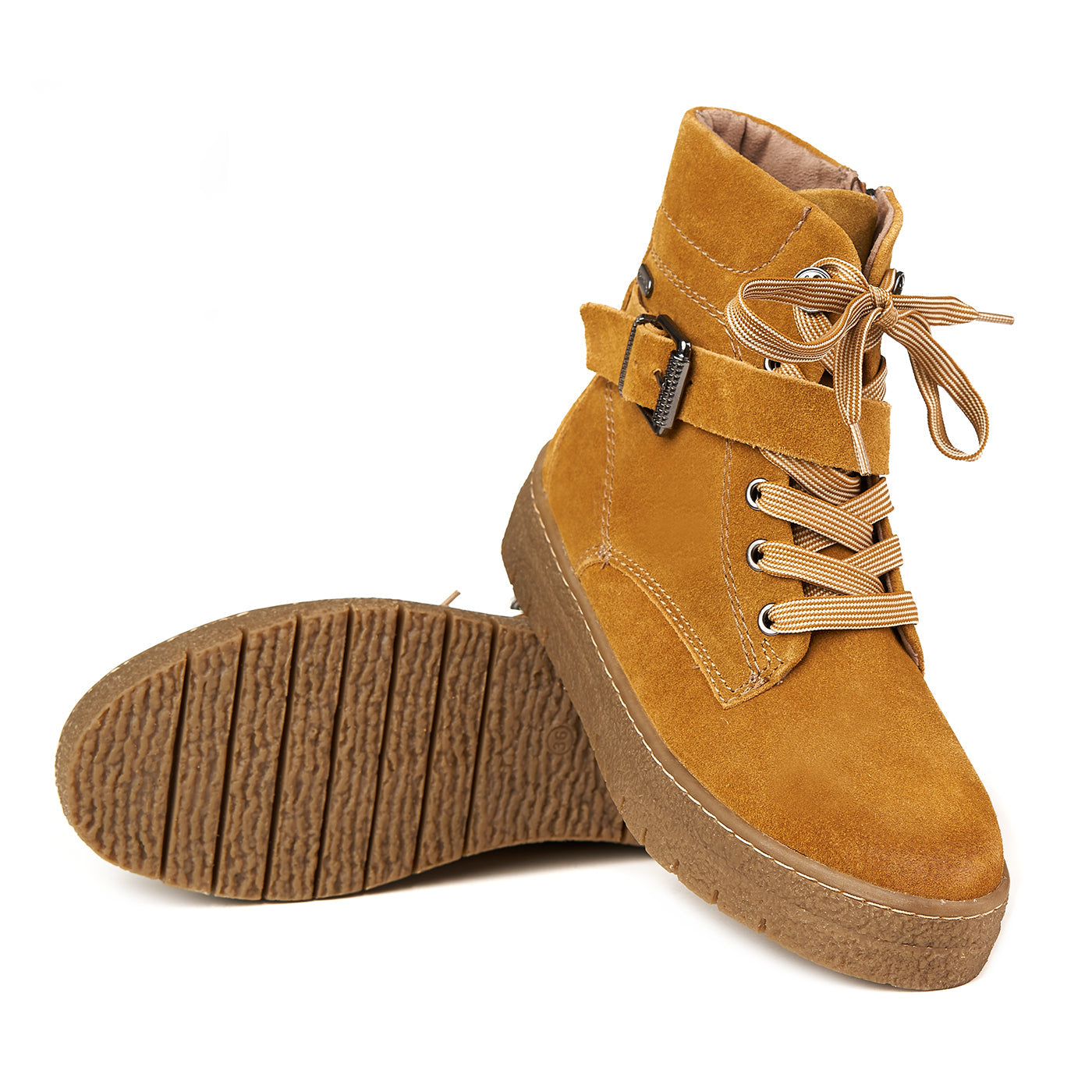 Marco Tozzi Mostaza Botas Fur Fuera de cuero genuino ZLN 0533