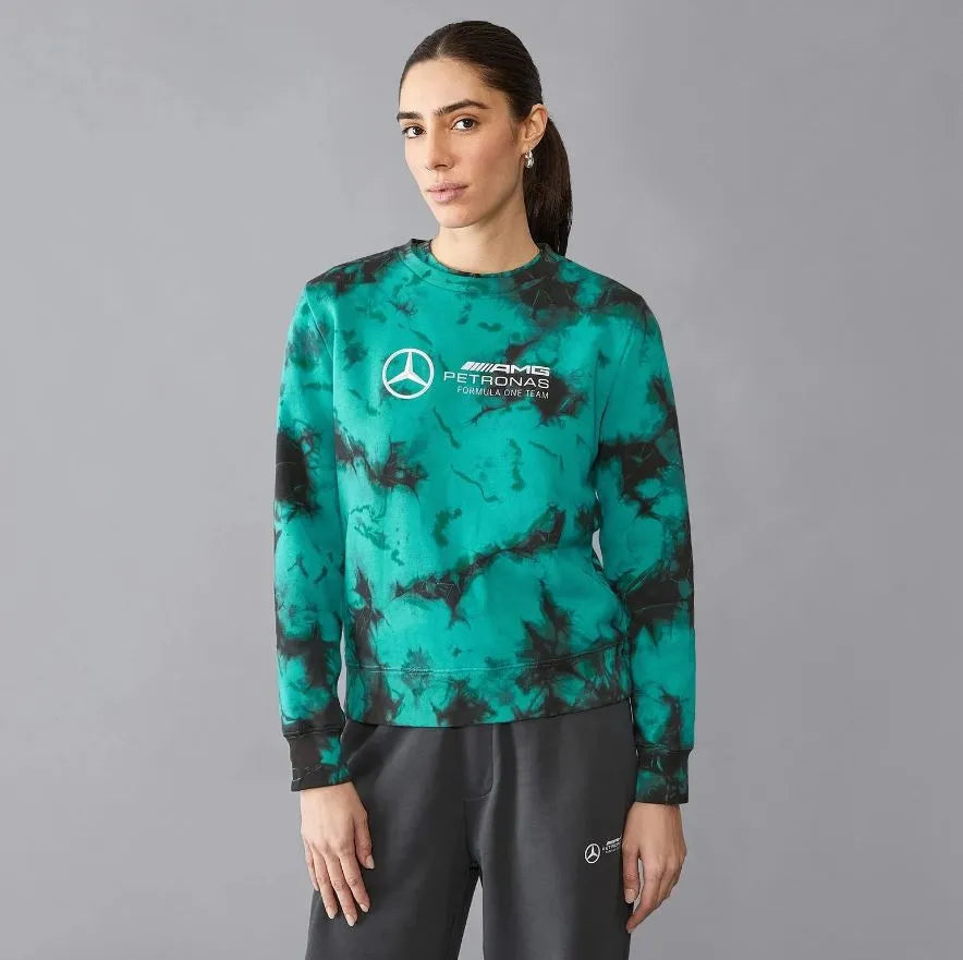 Dames Mercedes Wmns MAPF1 FW Tie Dye Crew Neck Sweatshirt Mult Green XL