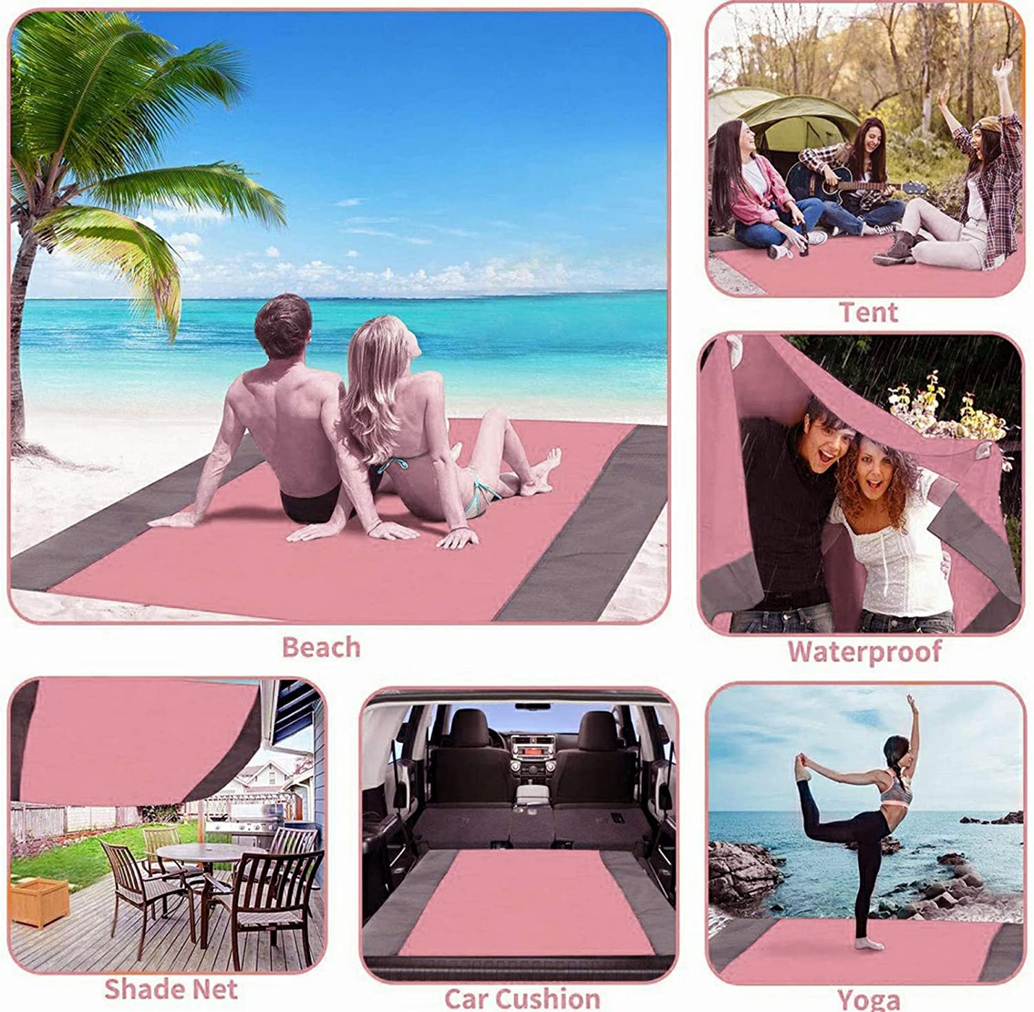 Lin Kang Pink Beach Mat - Ligero y resistente al agua