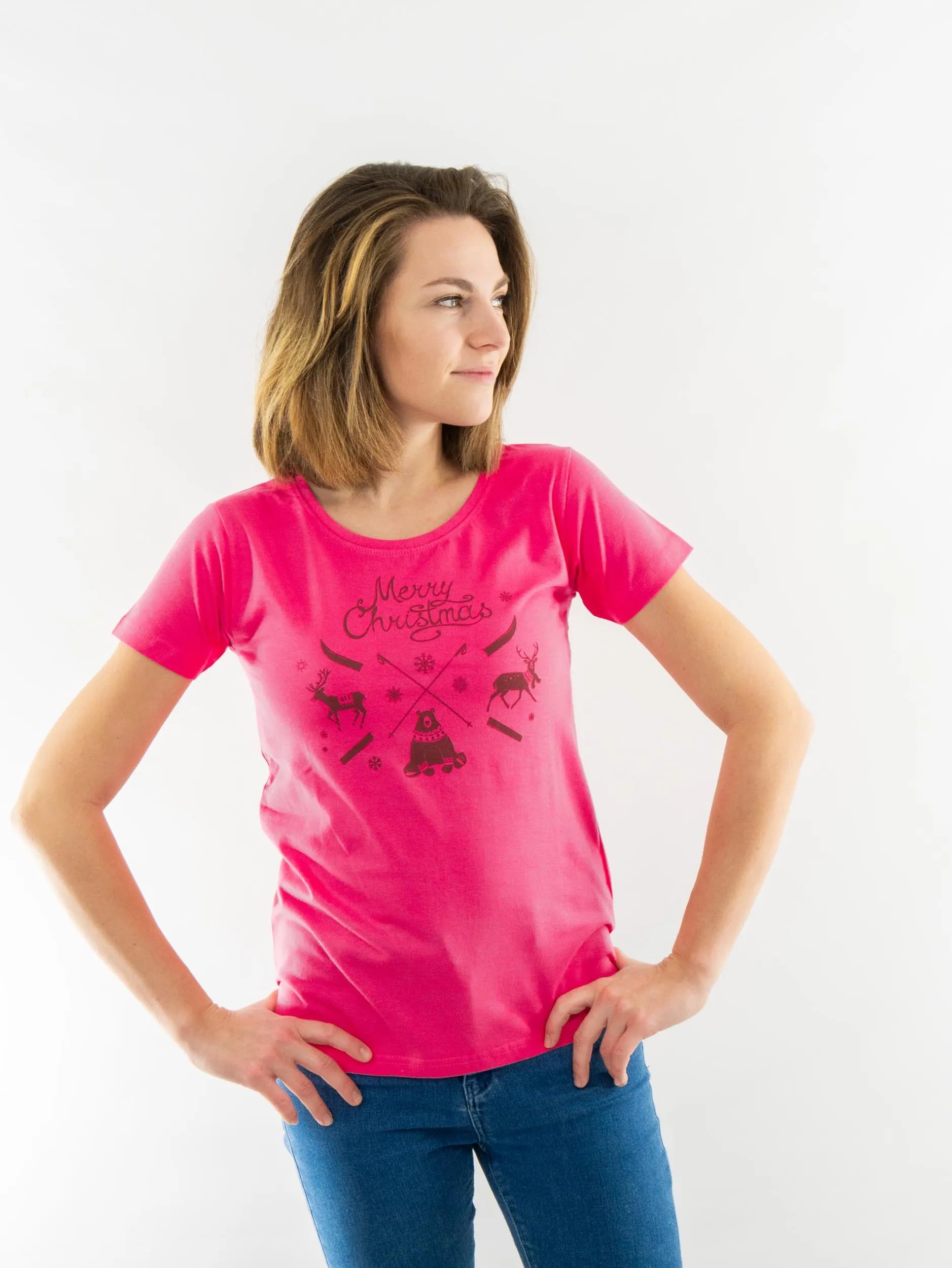 Natalizio t -hirt ladies 2xl rosa - cotone festivo festivo