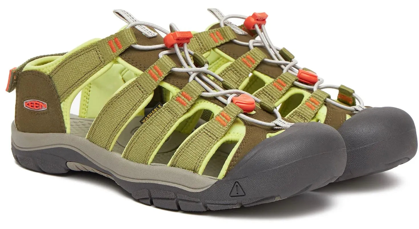 Keen jr newport boundless dark olive/scarlet ibis green kids' shoes 32-33