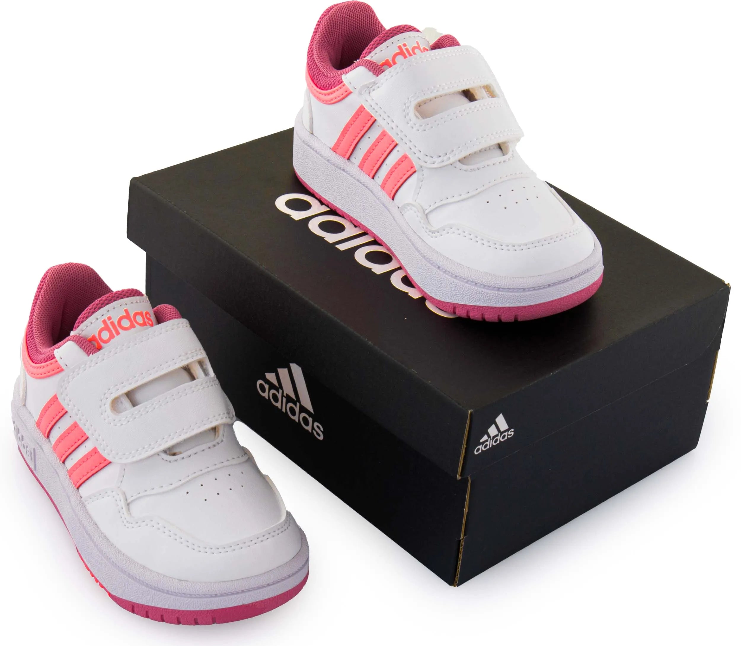 ADIDAS JR HOOPS SAPOS CRIANÇAS Tamanho do rosa branco 23