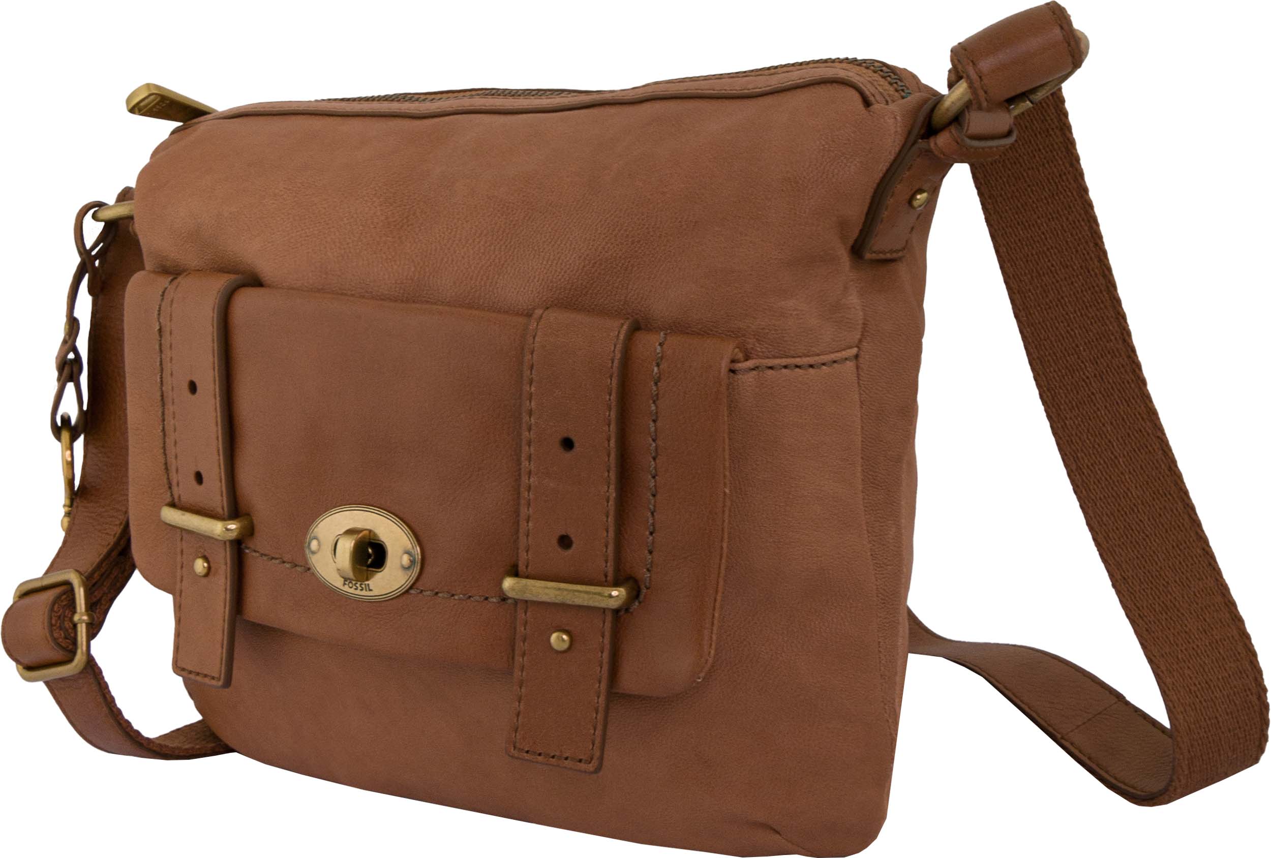 Fossil damer axelväska murare med blixtlås - kamel