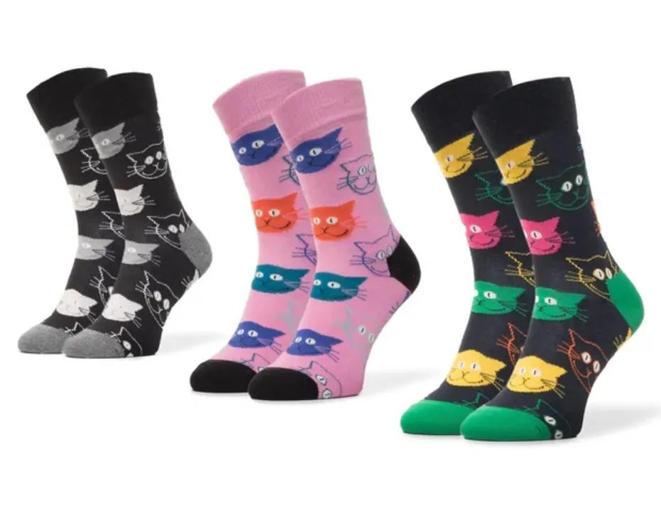 Happy Socks 3er-Pack gemischte Katzensocken Geschenkset Mix 41-46