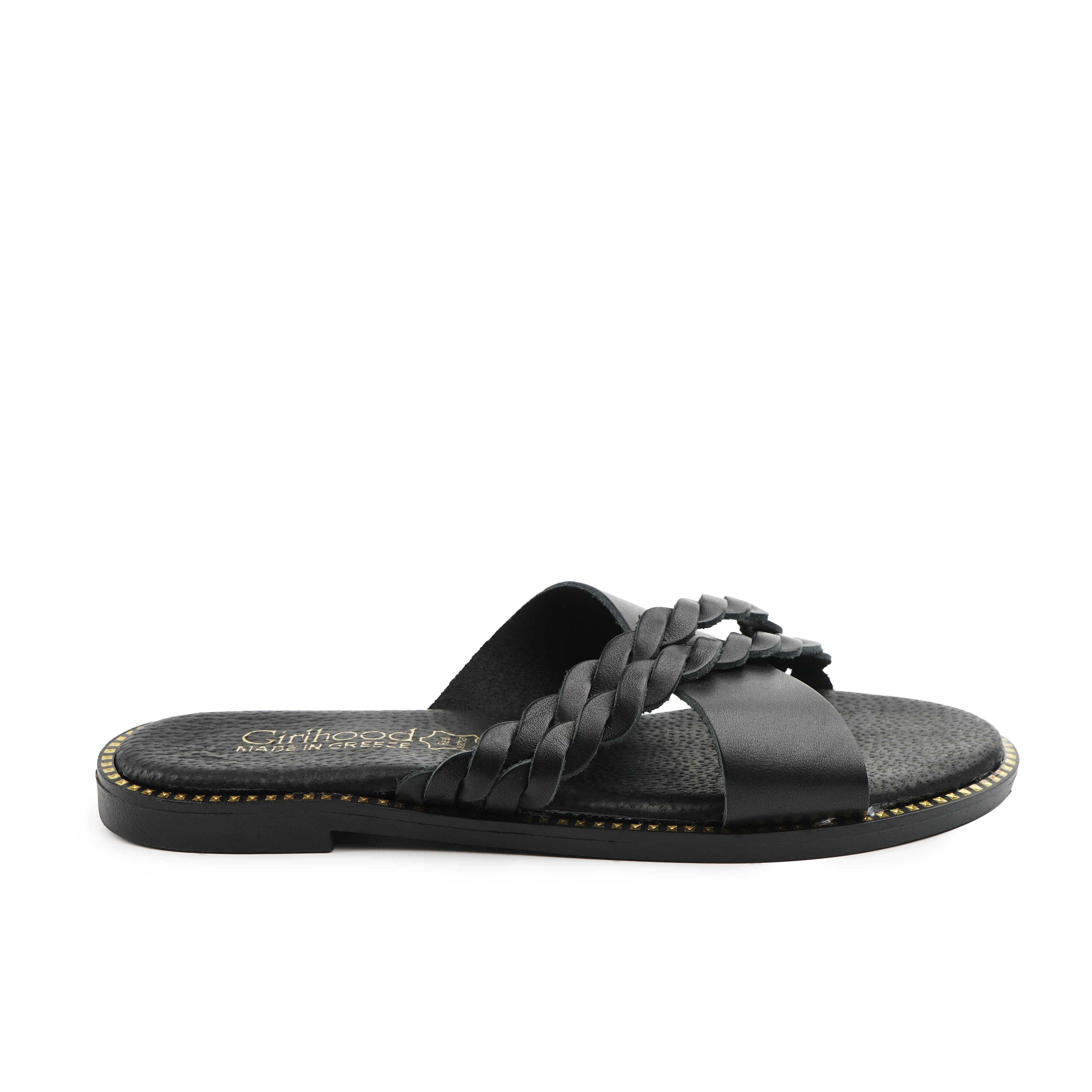 Genuine leather flip flops mikonos black zln 0862