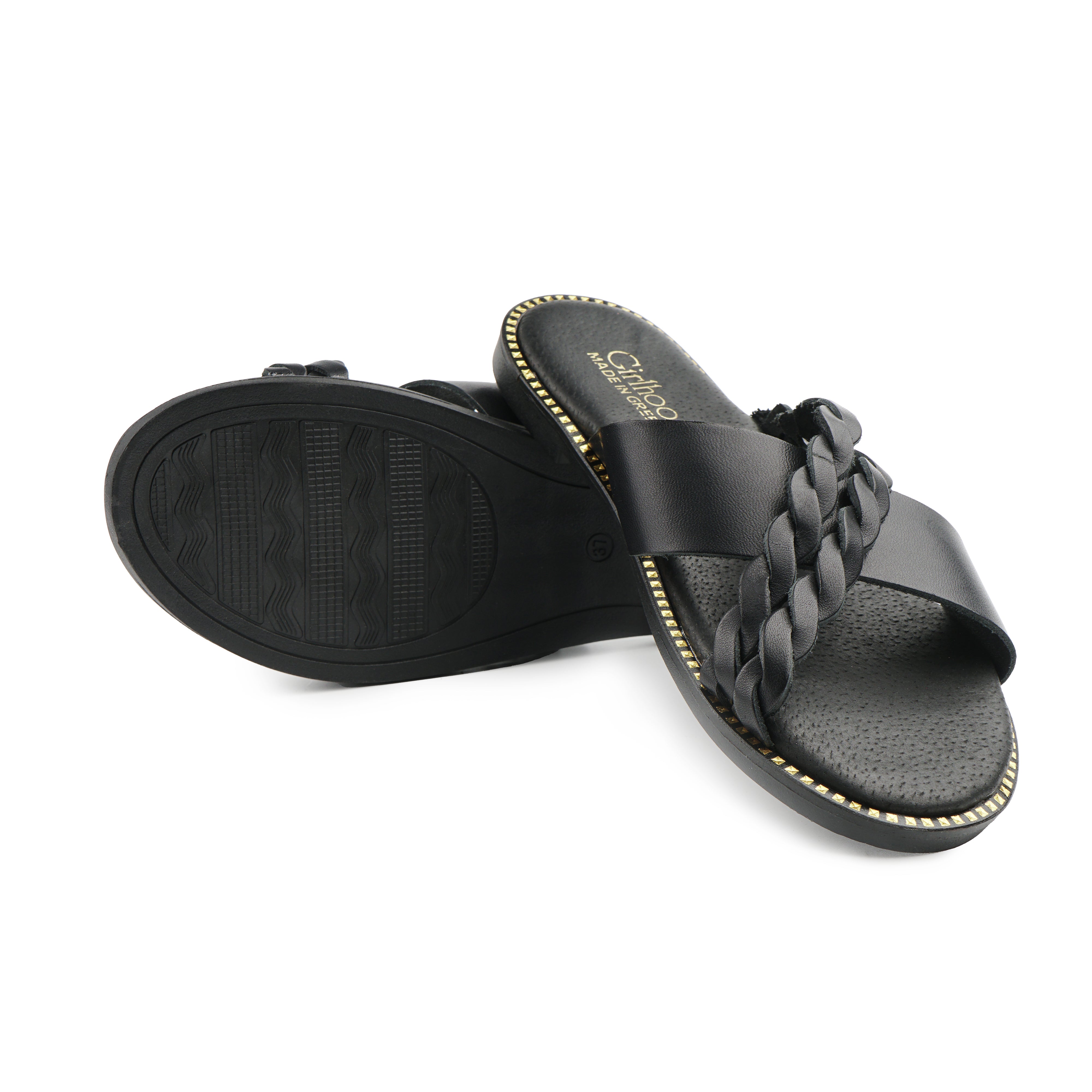 Genuine leather flip flops mikonos black zln 0862