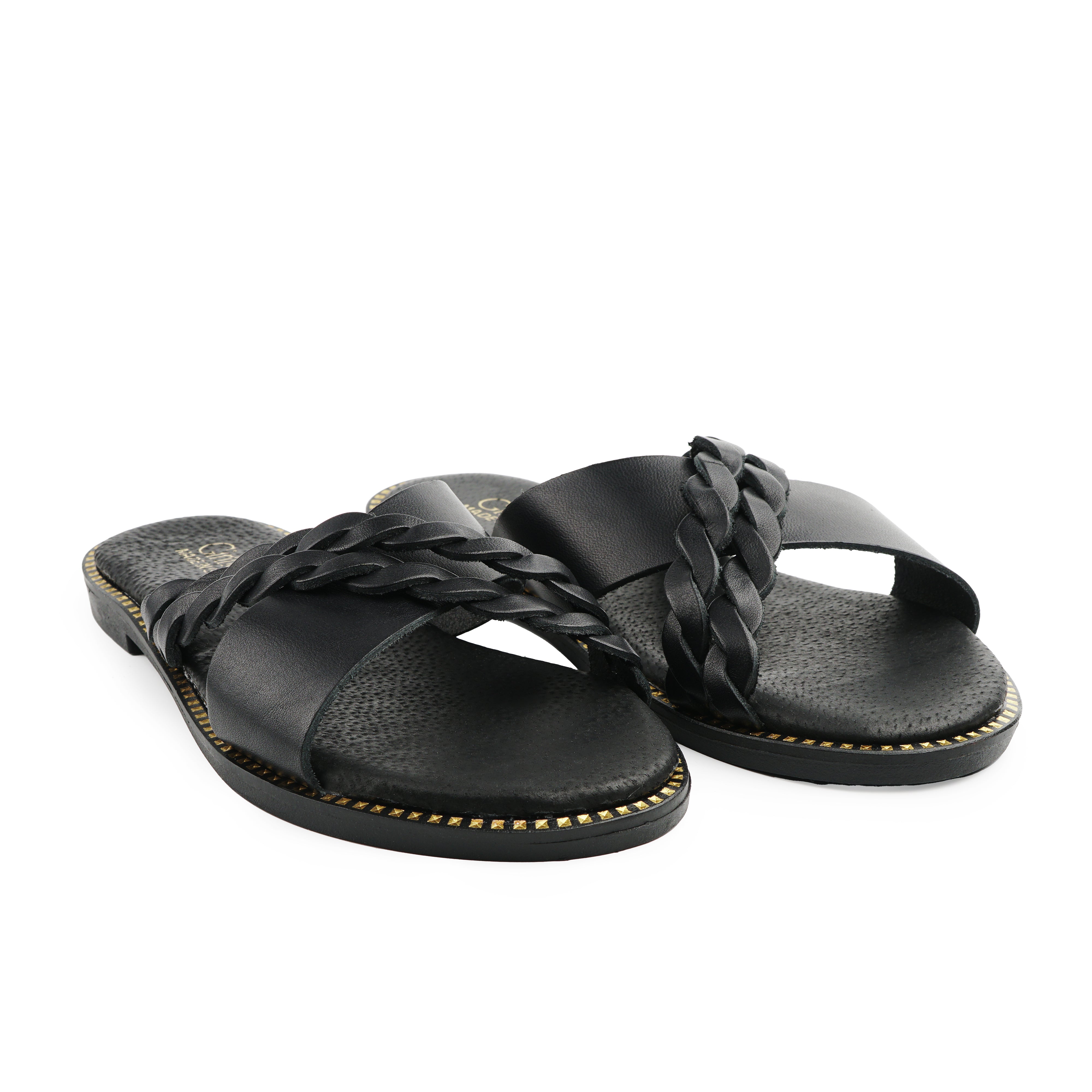 Genuine leather flip flops mikonos black zln 0862