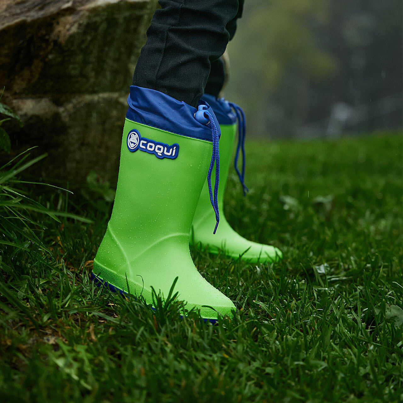 Detské čižmy do dažďa COQUI RAINY COLLAR Lime/Royal 35
