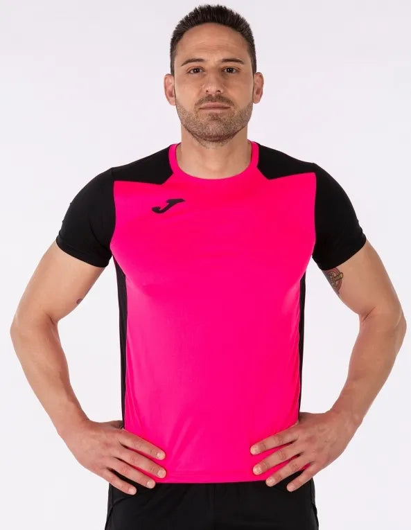 Męska koszulka Joma Record II Fluor Pink-Black, S.