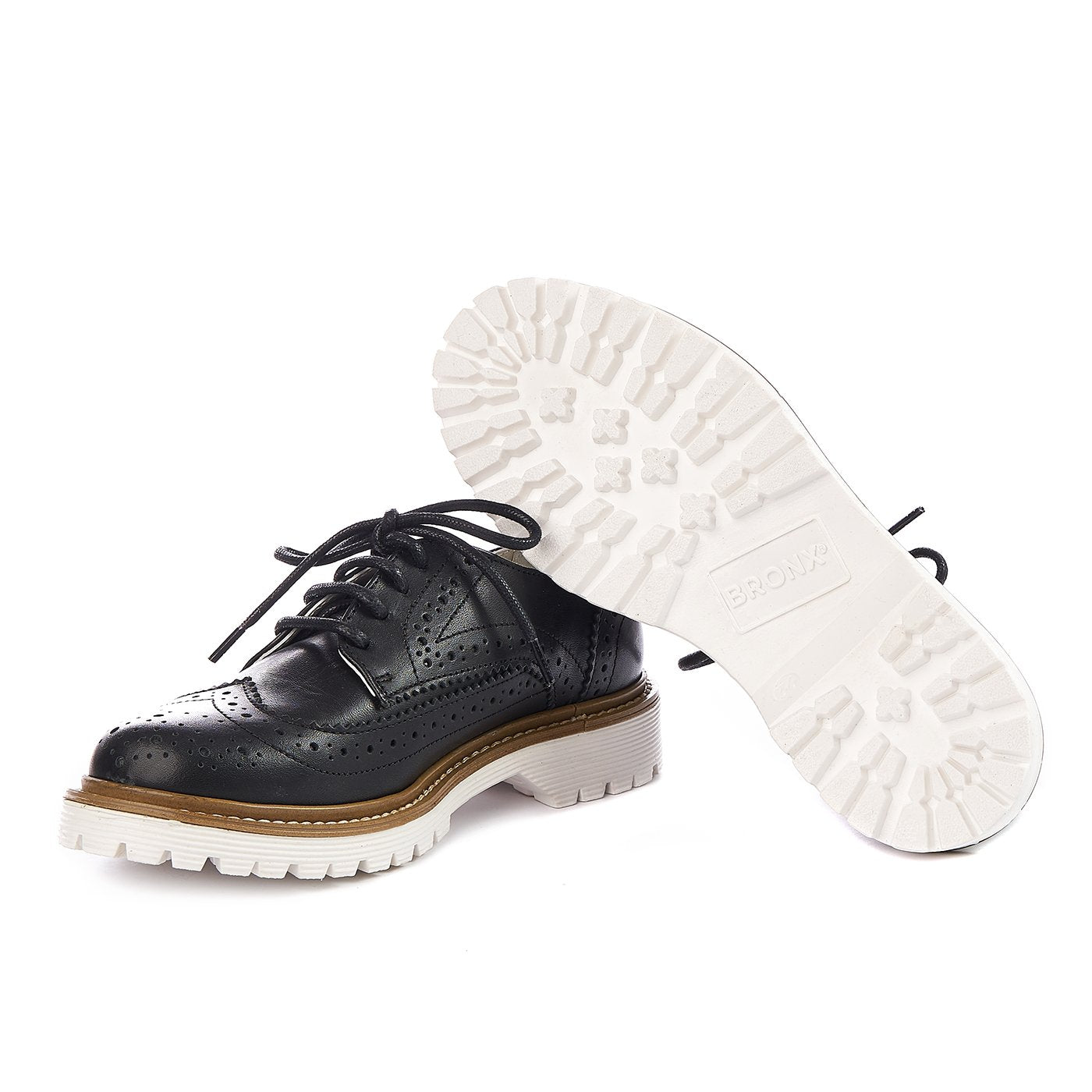 Bronx shoes natural leather black white sole zln 0165