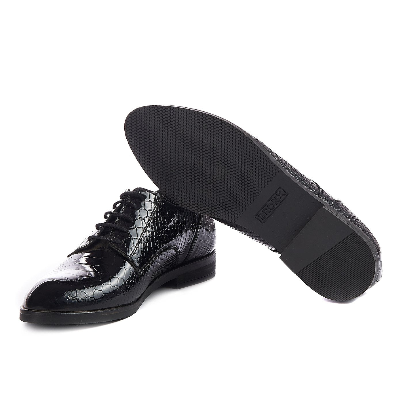 Bronx shoes shiny natural leather black zln 0157