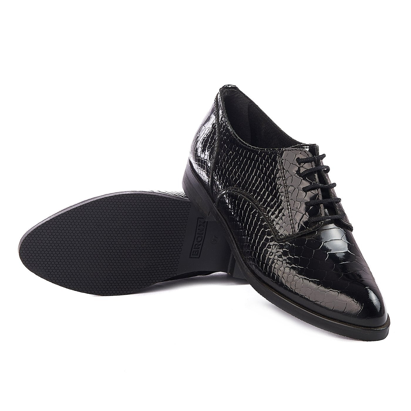 Bronx shoes shiny natural leather black zln 0157