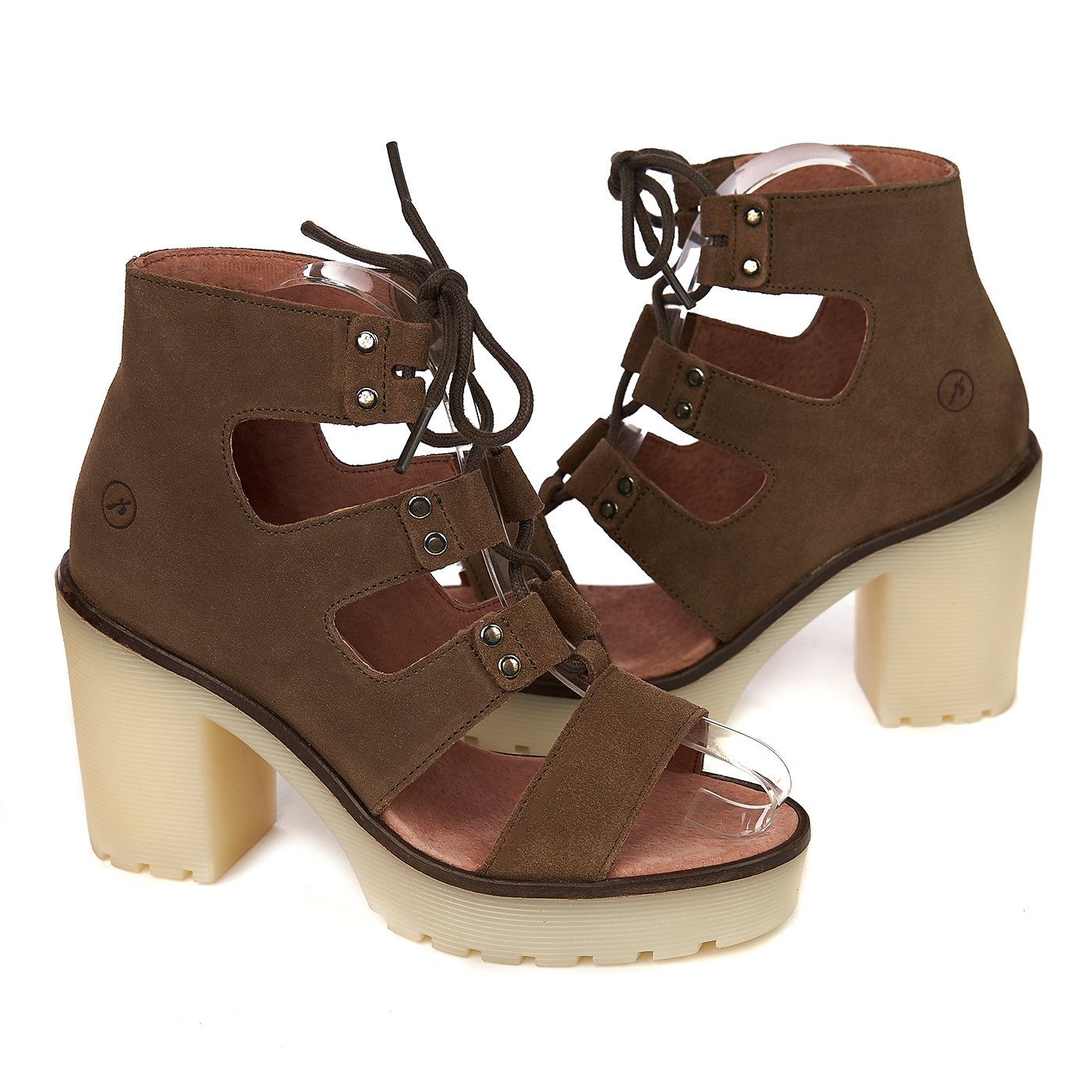 Bronx sandals in khaki genuine leather with platform zln 0168
