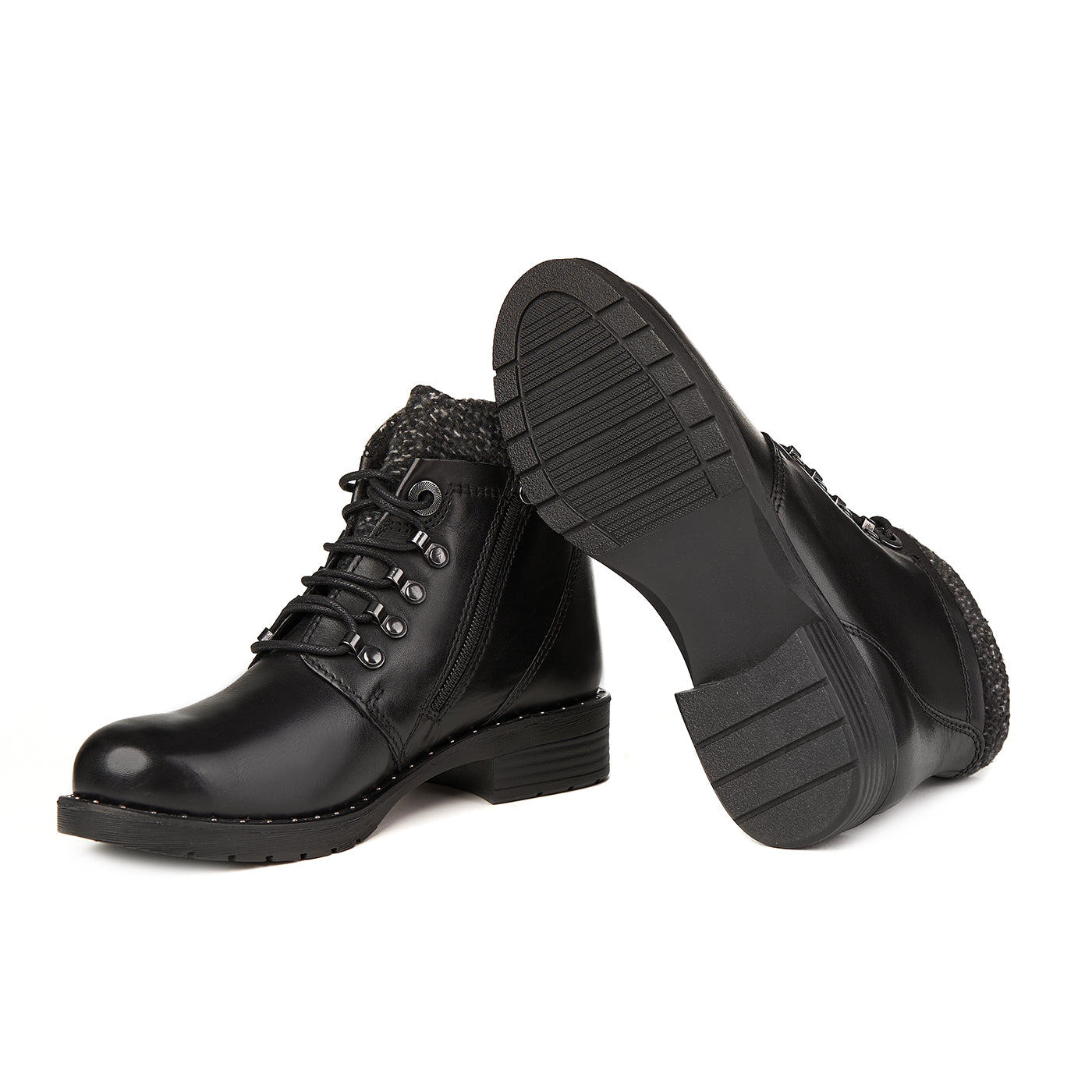 Marco tozzi black ant boots with light fur made of natural leather zln 0535