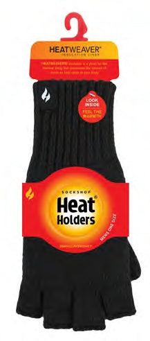 Men's Winter Fingerless Gloves Heat Holders Black