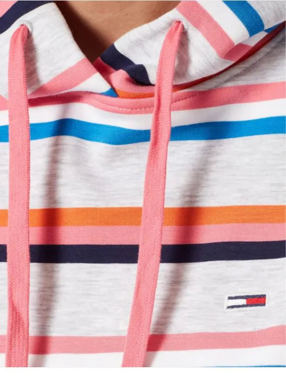 Tommy Jeans Boxy Crop Hoodie L - Multi Streep Cotton