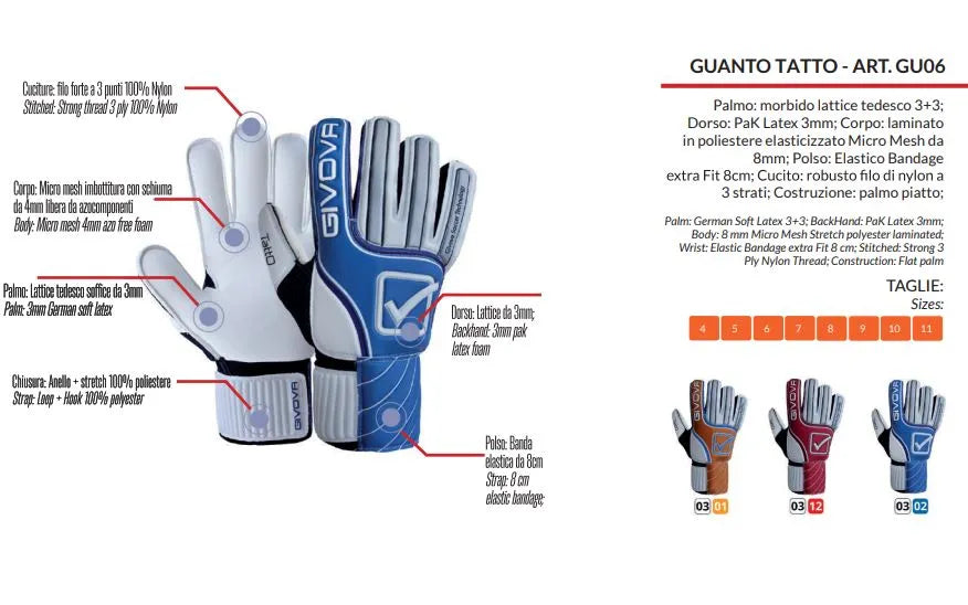 Luvas do goleiro Givova Tato White-Royal 10