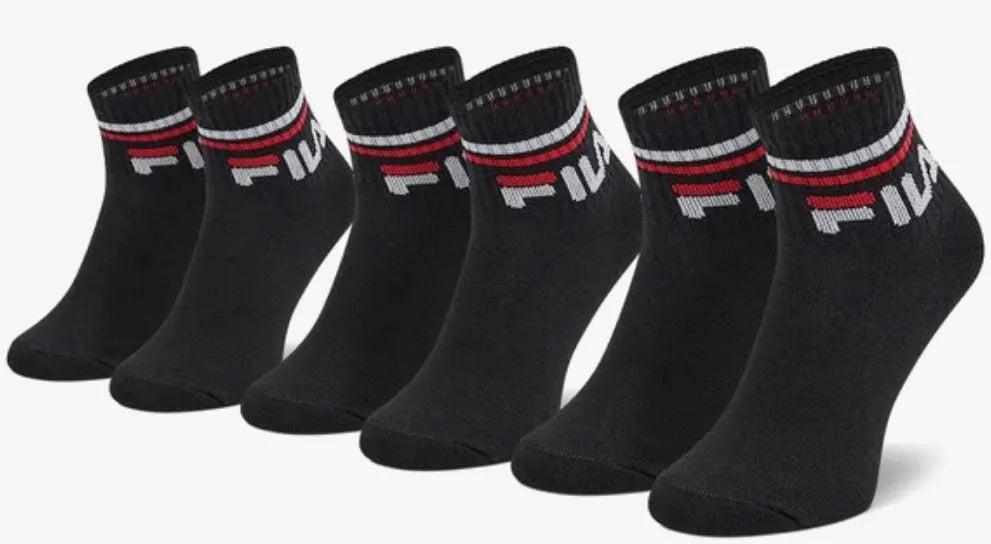 Calcetines para niños FILA Negro de 3 paquetes, tamaño 27-30, mezcla de algodón