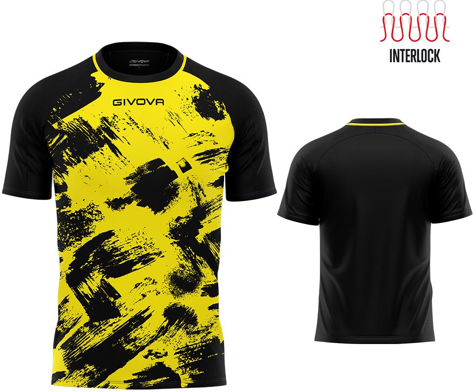 Sports T-shirt Givova Art Interlock Yellow-Black, 2Xl