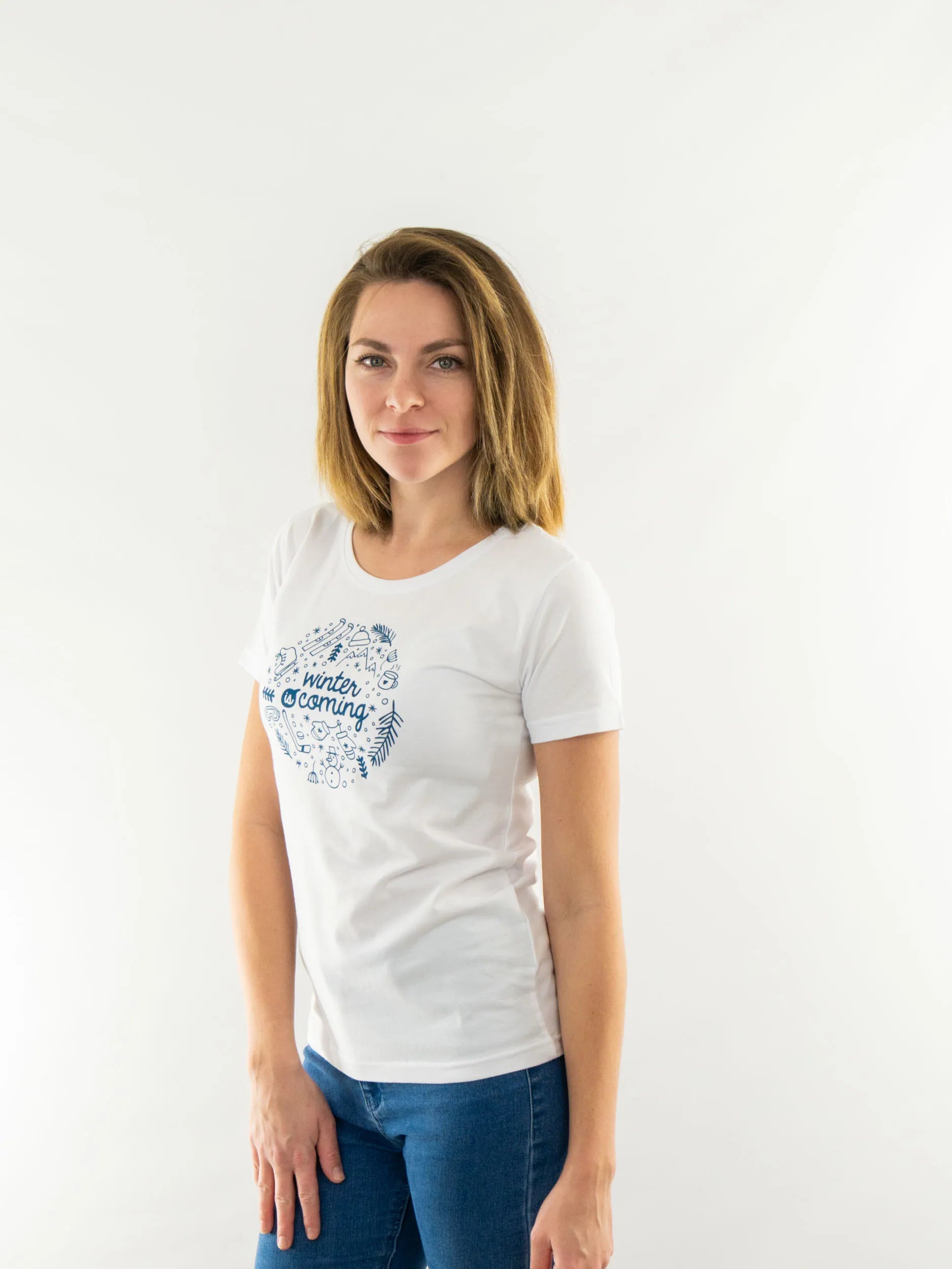 Winter Ladies T -Shirt White L - bumbac cald și moale