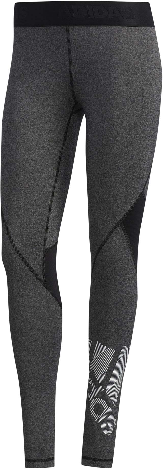 Adidas Alphaskin Long Heathered Badge Grey Women's Leggings, XS