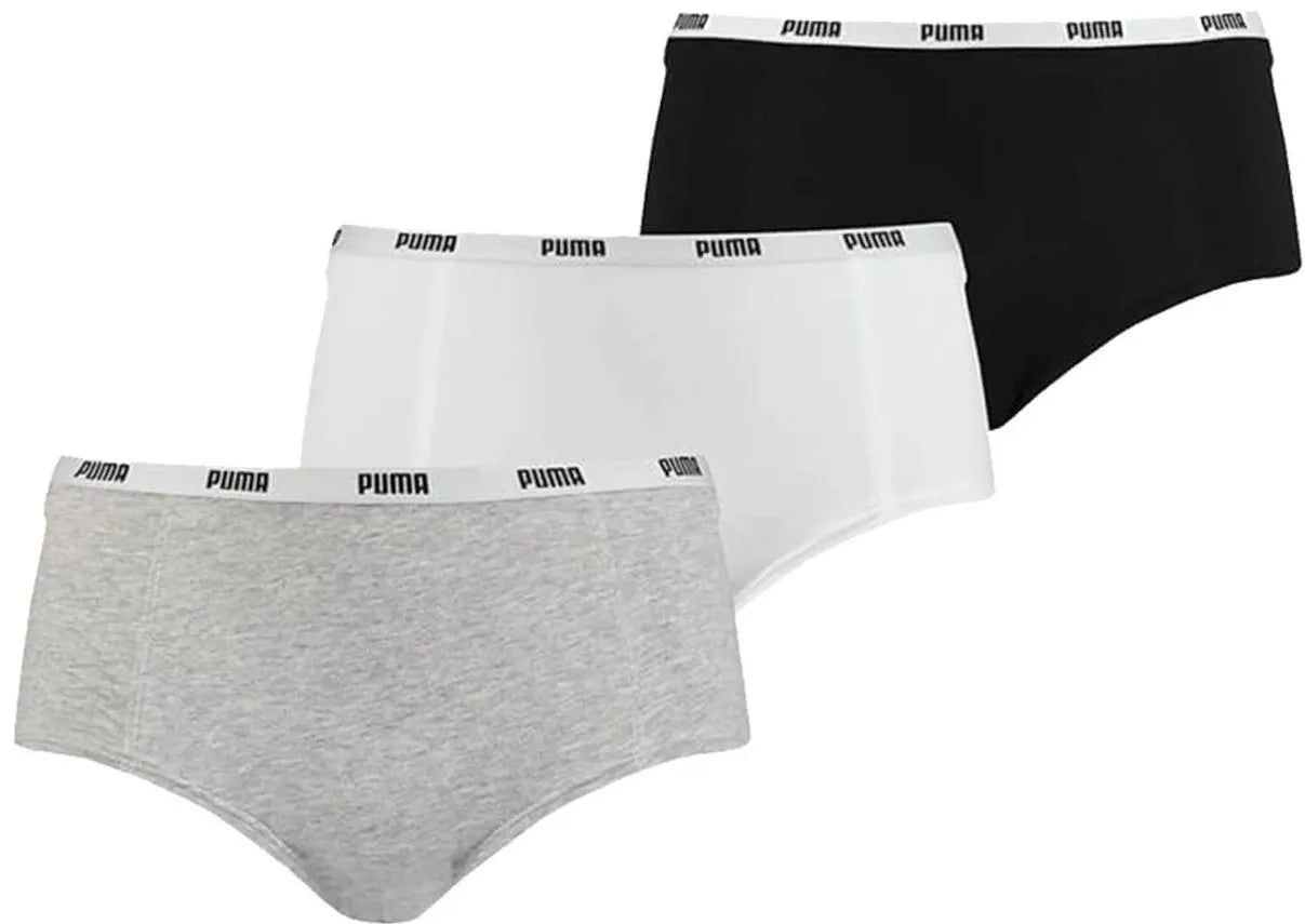 Puma dames culotte 3 pack: blanc / gris / noir, taille m