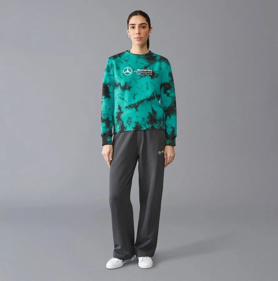 Dames Mercedes Wmns MAPF1 FW Tie Dye Crew Neck Sweatshirt Mult Green XS