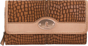 Women's Wallet Fossil Leather Wallet Maddox 24 Clutch Saddle,