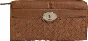 Women's Wallet Fossil Wmns Leather Wallet Maddox Woven Zip Clutch,