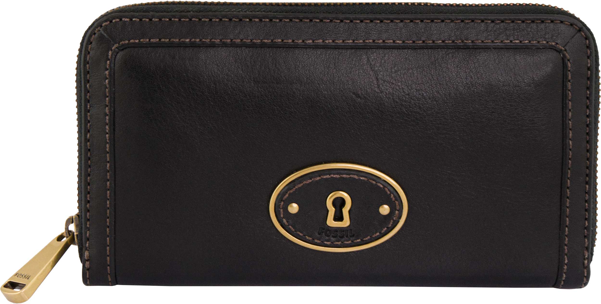 Women's Wallet Fossil Wmns Leather Wallet Vri Zip Clutch Black,