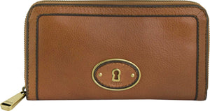 Women's Wallet Fossil Wmns Leather Wallet Vri Zip Clutch Camel,