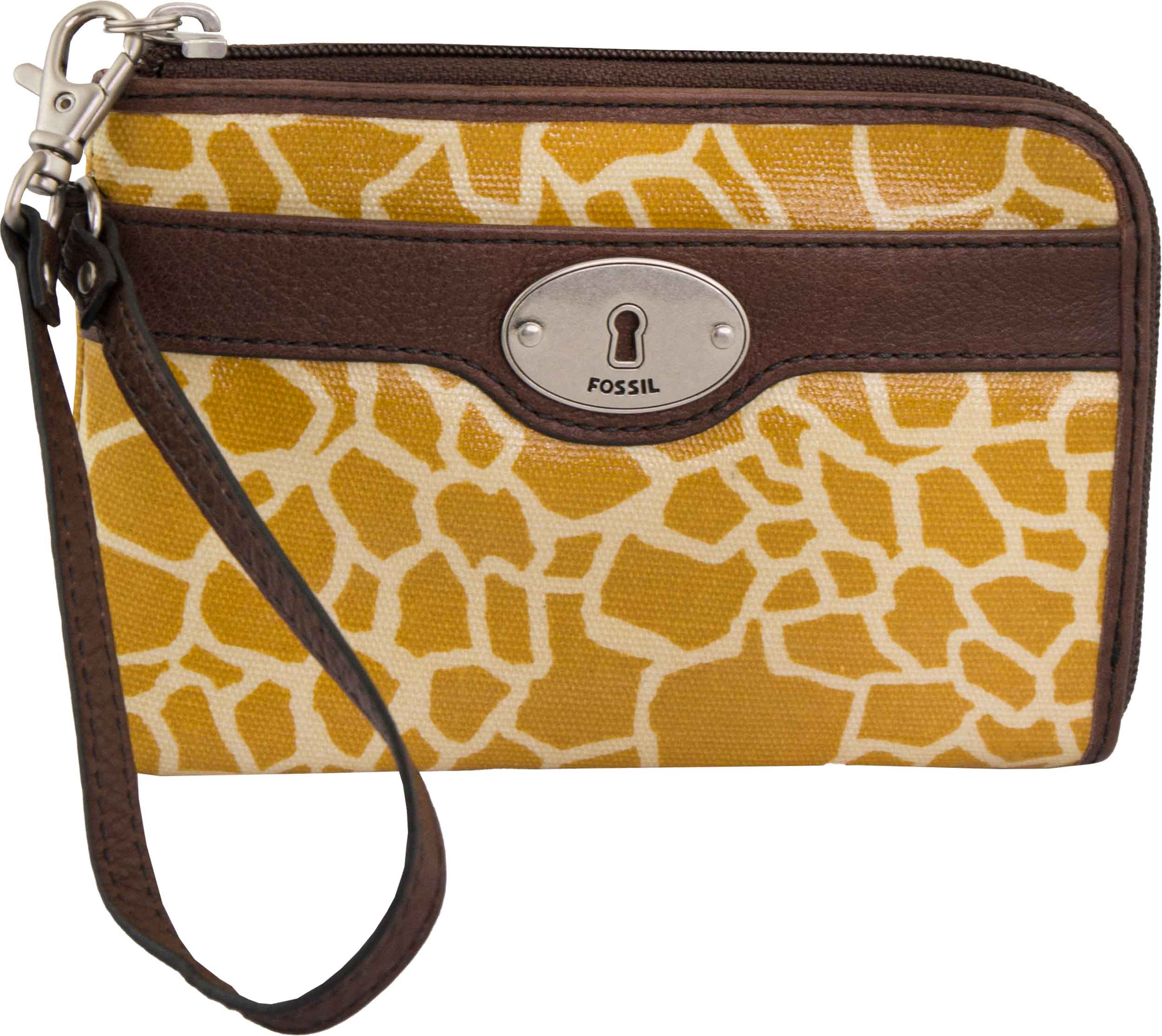 Women's Wallet Fossil Wmns Leather Wallet Key-Per Zip Clutch Giraffe,