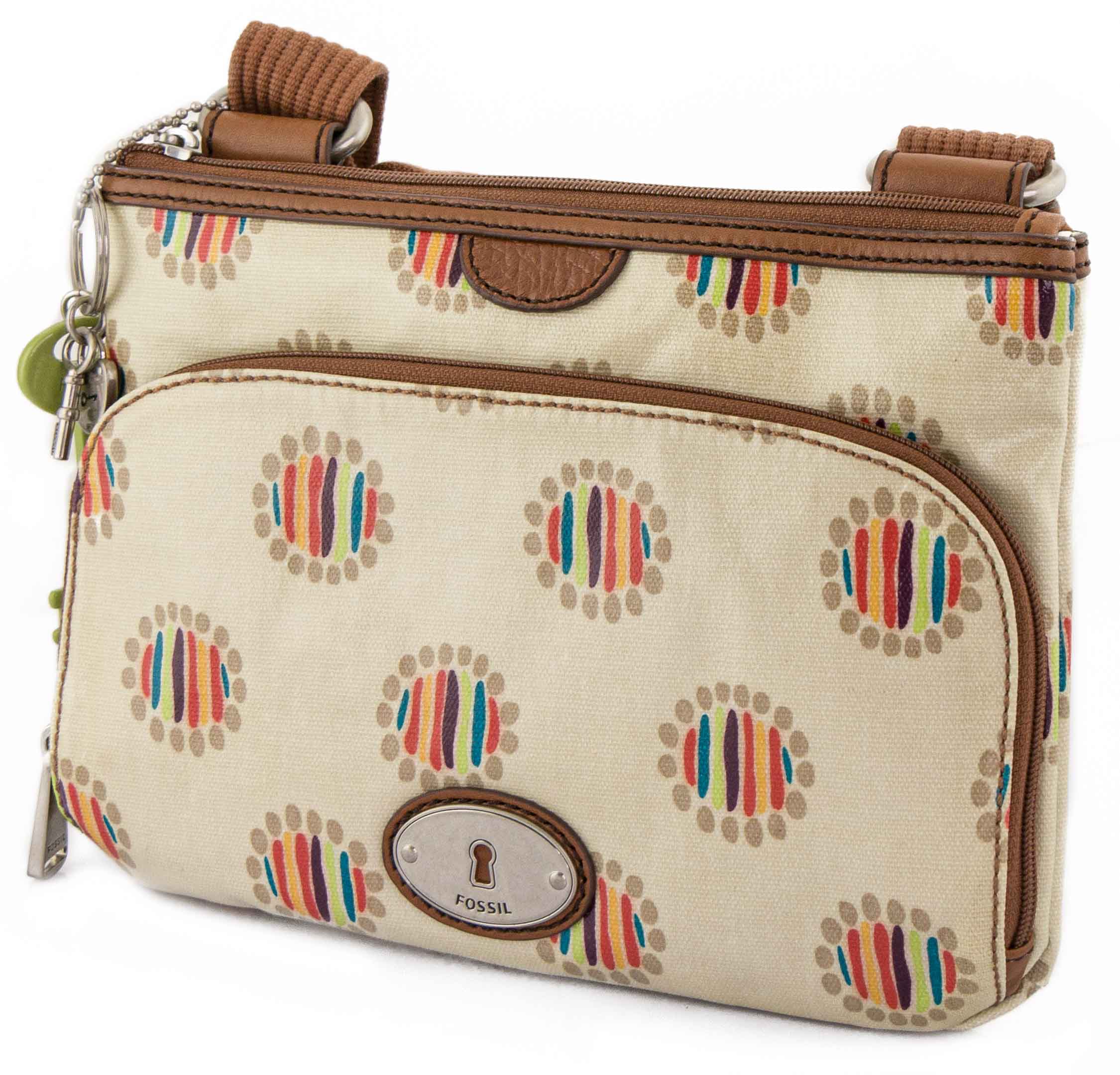 Women's handbag fossil wmns shoulderbag key-per top zip dot cream