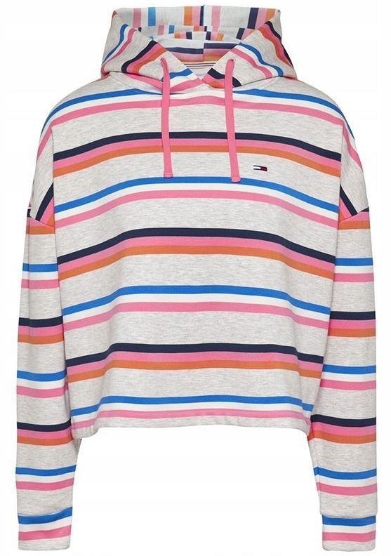 Tommy Jeans Boxy Crop Multi Stripe Hoodie, Xs