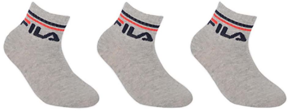 Fila Quarter 3-Pack Gray Kids' Socks, 31-34